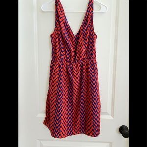 Orange Blue Chevron V Neck Dress Size M
